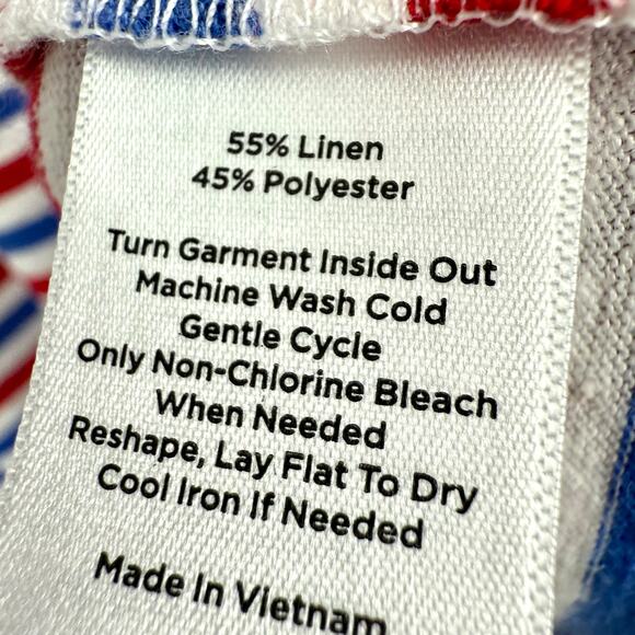 Talbots Sz XL LINEN BLEND Short Sleeve Red White Blue Blouse Shirt Top Patriotic - Picture 5 of 6